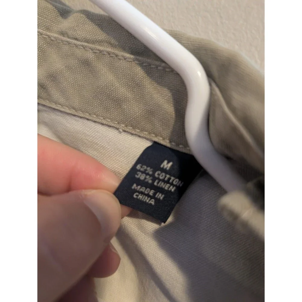 Indigo Palms Denim Jacket M Khaki Twill Chore Utility Tommy Bahama Linen Cotton